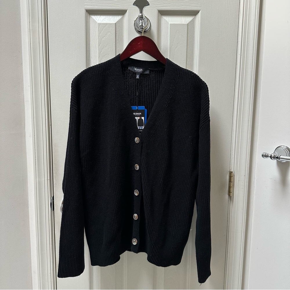 NWT Hudson Jeans Black Cardigan V-neck Knit Sweater Size Large
